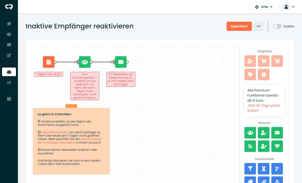 Der Automations Editor von Cleverreach