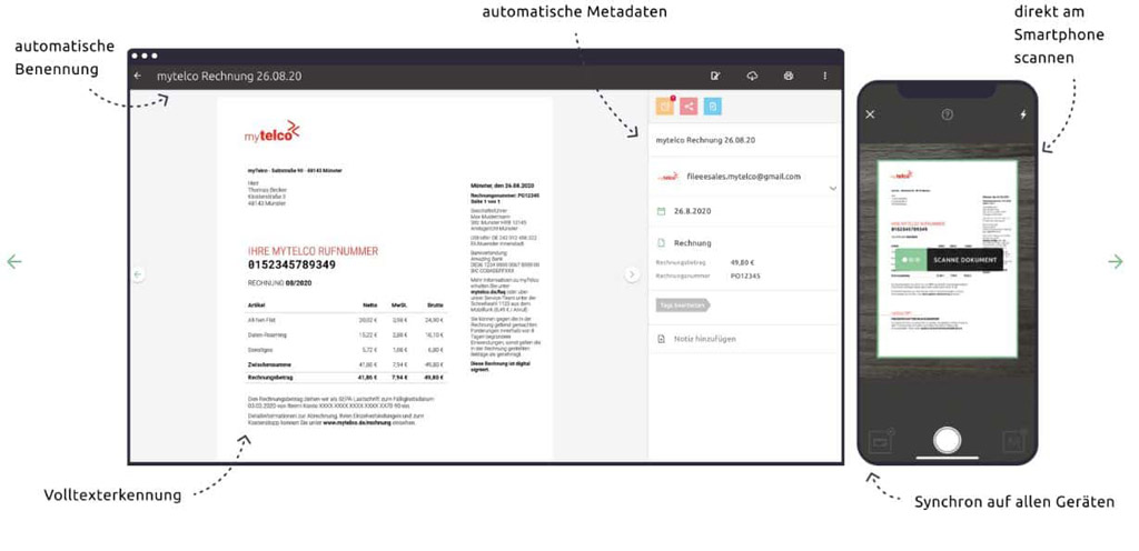 Fileee DMS - Scannen via Smartphone