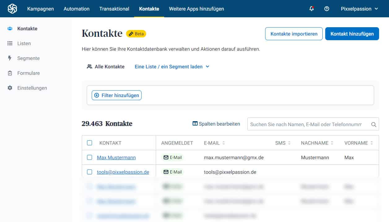 Kundenverwaltung (CRM) von Sendinblue